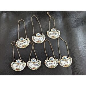 Lot of 7 Liquor Decanter Bottle Labels Tags Rye Scotch Rum Brandy Gin Vodka